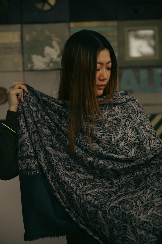 The Kashmir Pashmina Shawl (Navy/Floral)