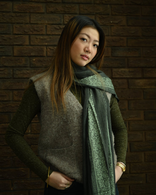 The Kashmir Pashmina Shawl (Grey/Mint)