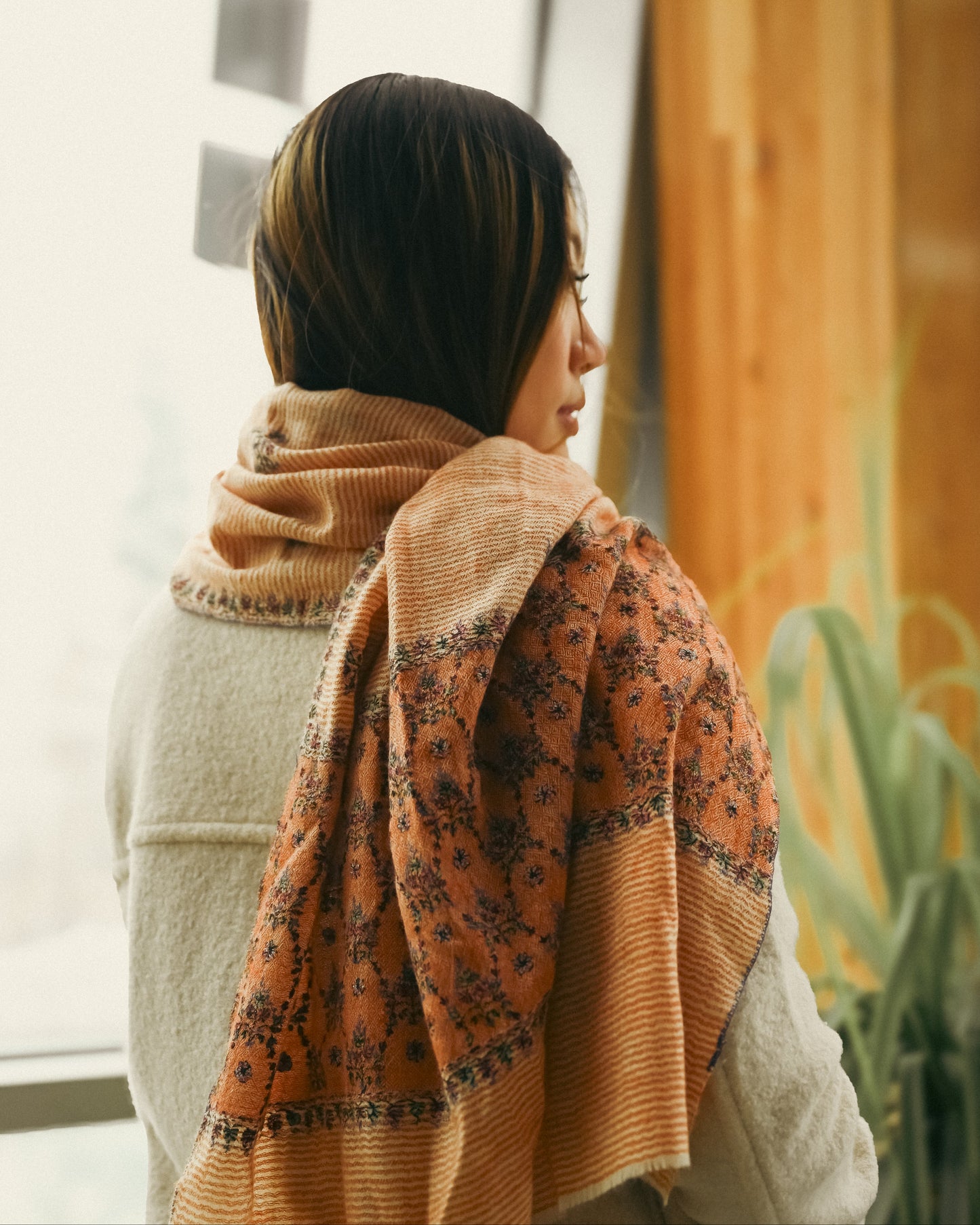 The Kashmir Pashmina Shawl (Orange/Floral)