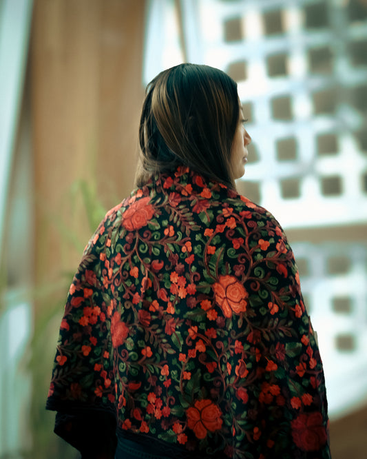 The Kashmir Pashmina Shawl (Black/Floral2)