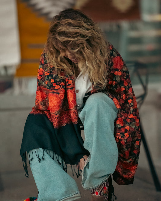 The Kashmir Pashmina Shawl (Black/Floral3)