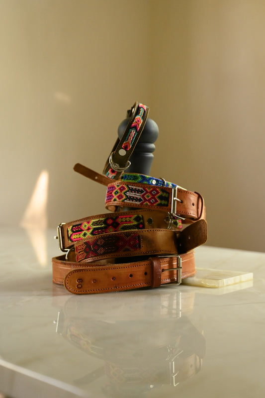 Flors Woven Leather Pet Collar