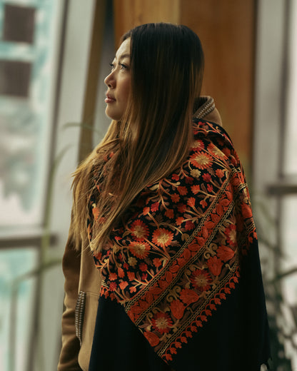 The Kashmir Pashmina Shawl (Black/Floral)