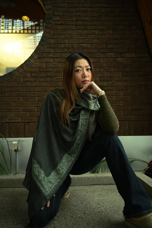 The Kashmir Pashmina Shawl (Grey/Mint)