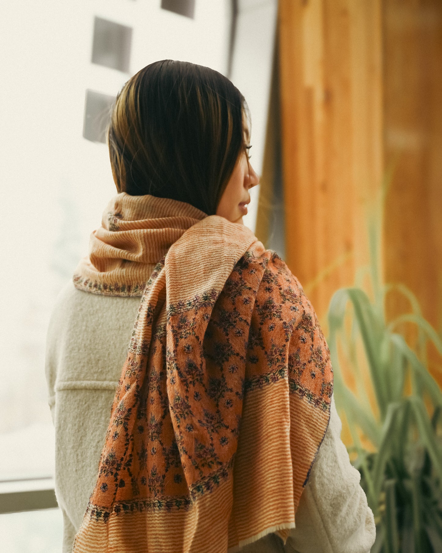 The Kashmir Pashmina Shawl (Orange/Floral)