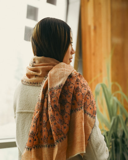 The Kashmir Pashmina Shawl (Orange/Floral)