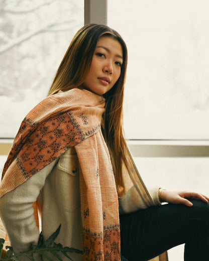 The Kashmir Pashmina Shawl (Orange/Floral)