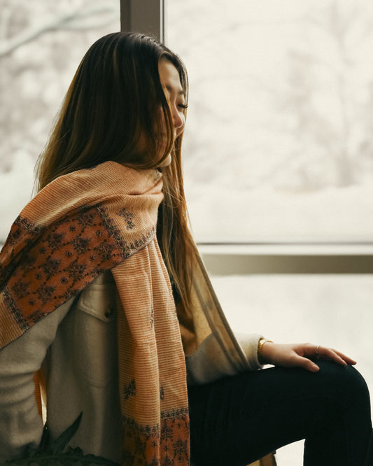 The Kashmir Pashmina Shawl (Orange/Floral)