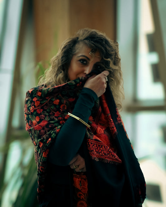 The Kashmir Pashmina Shawl (Black/Floral2)