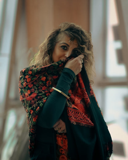 The Kashmir Pashmina Shawl (Black/Floral2)